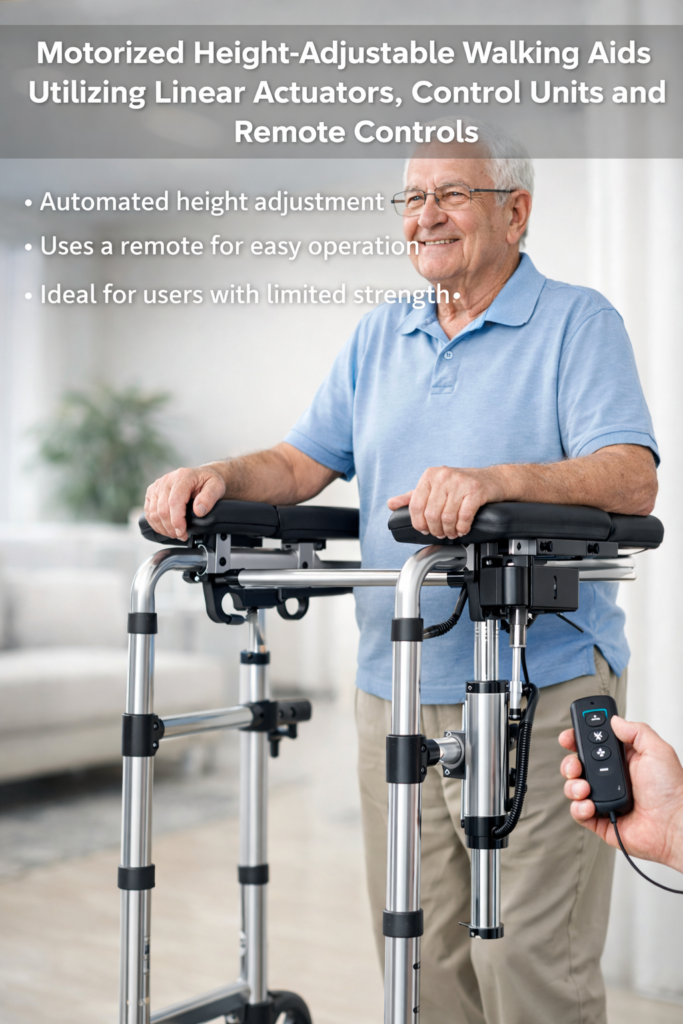 Height adjustable walking aids with the use of Uses Linear Actuator