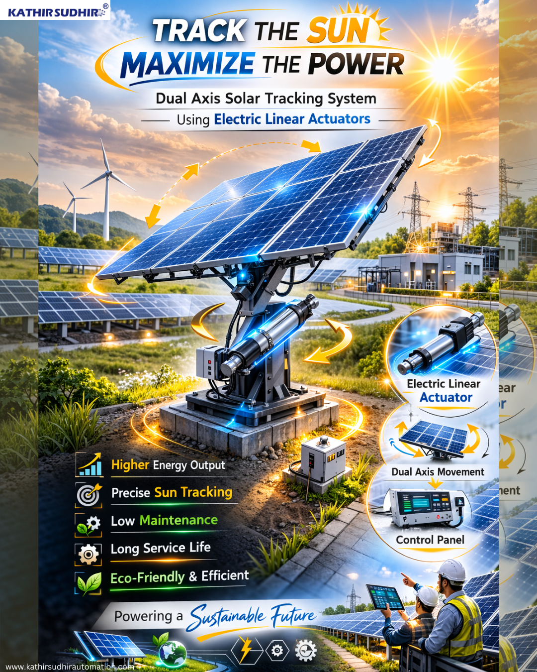 Dual Axis Solar Tracking System Using Electric Actuators