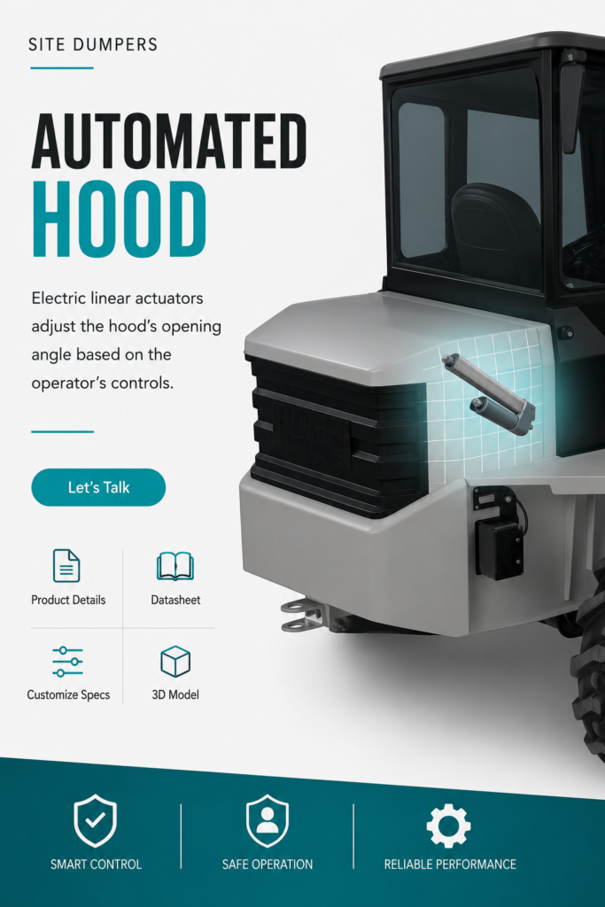 Site Dumpers Hood Open & Close System Using Electric Linear Actuators